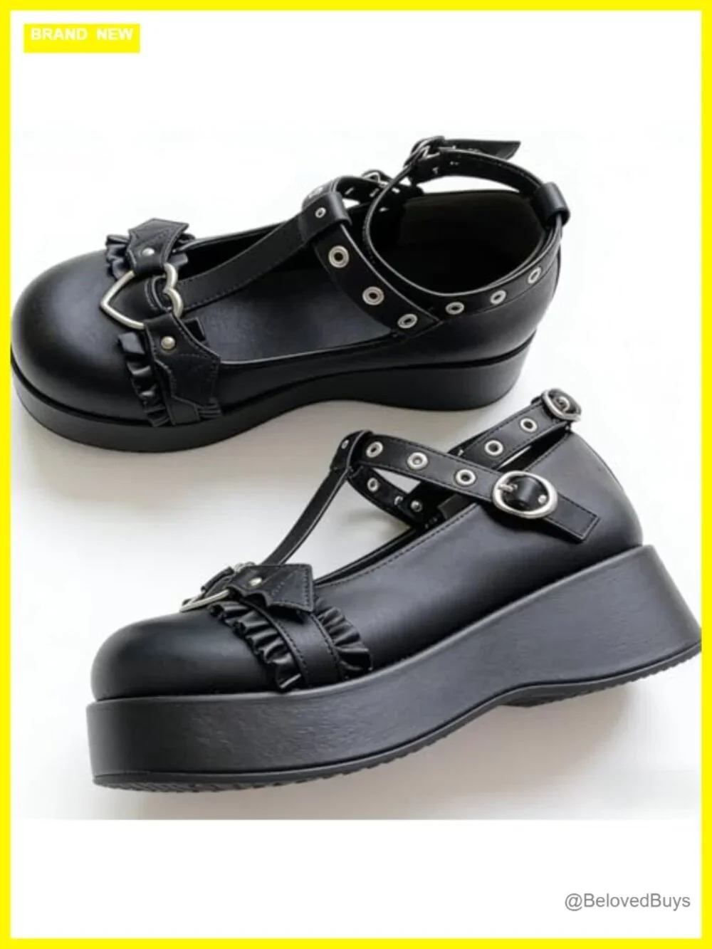 Platform Mary Jane Pumps with Heart Buckle Gothic Chunky Heel Shoes